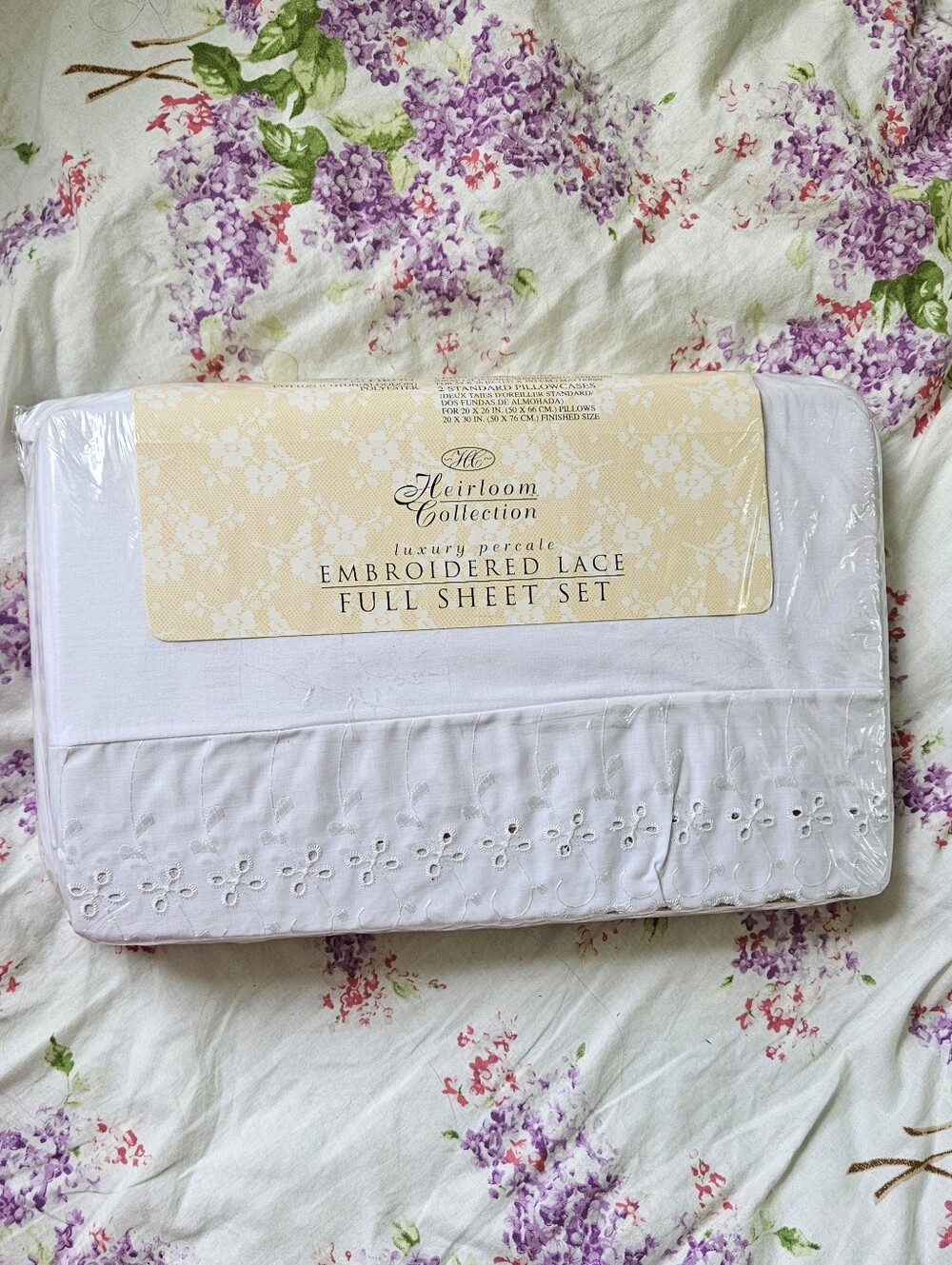 Vtg NEW Heirloom Collection Luxury Percale White Eyelet Full Sheet Set